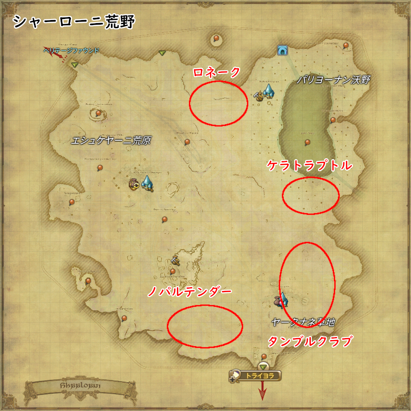 【FF14】シャーローニ荒野（タンブルクラブ/ケラトラプトル/ロネーク/ノパルテンダー）